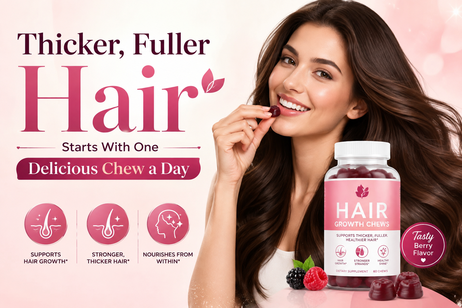 Thicker, Fuller Hair Starts With One Delicious Chew a Day | Daily Hair Growth Support