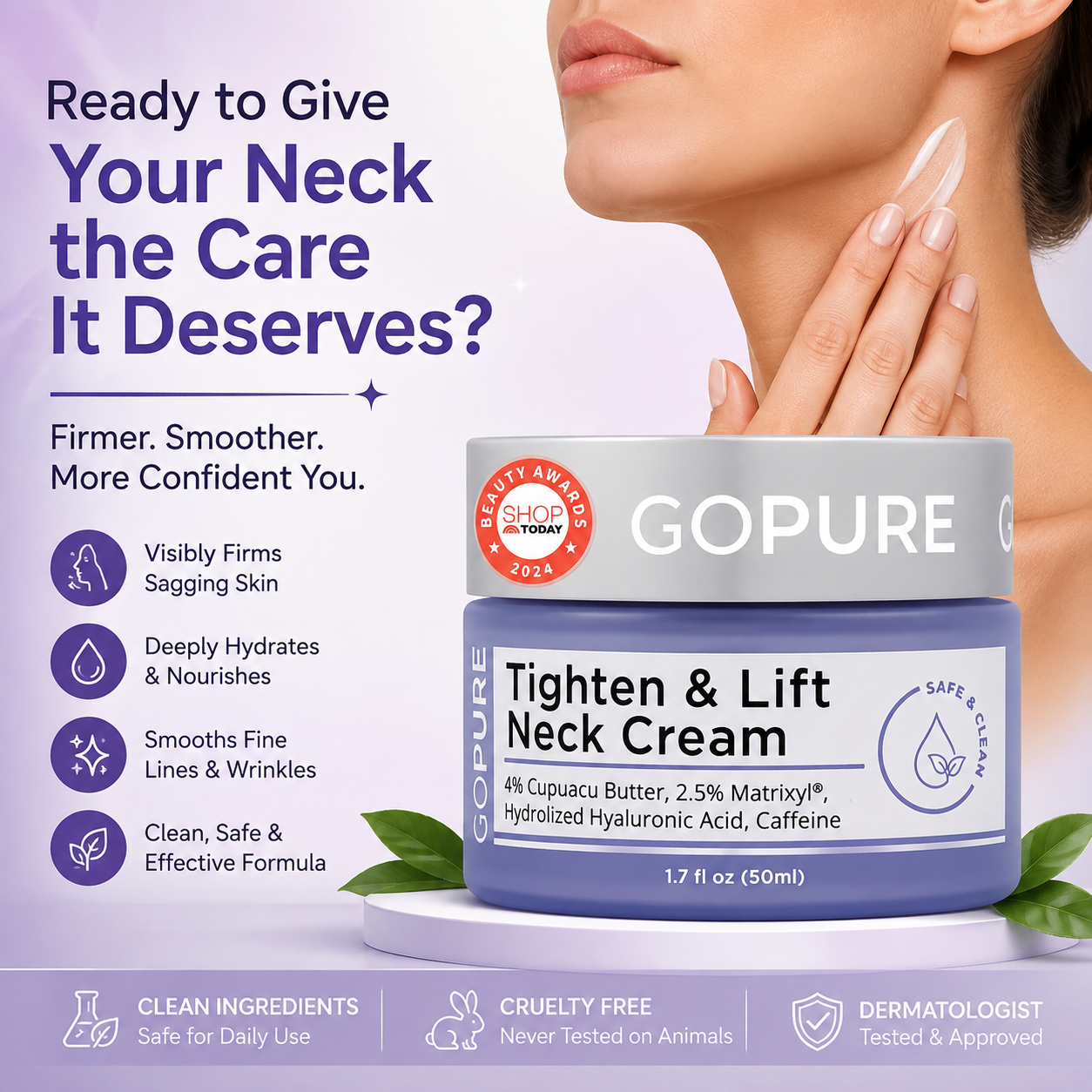 GoPure Tighten & Lift Neck & Chest Cream | Firming Moisturizer