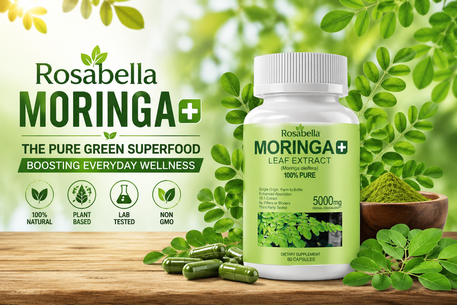 Rosabella Moringa+ | Pure Green Superfood for Everyday Wellness