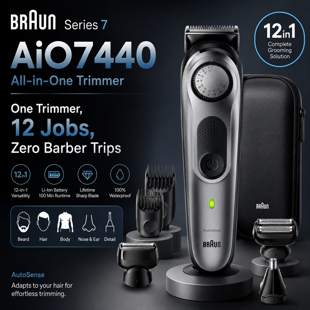 Braun Series 7 AiO7440 12-in-1 Trimmer for Men