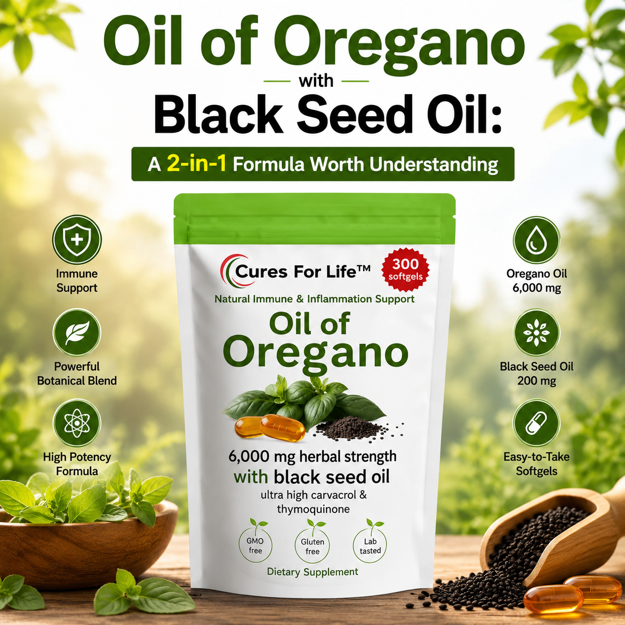 Oil of Oregano with Black Seed Oil | 2-in-1 Formula