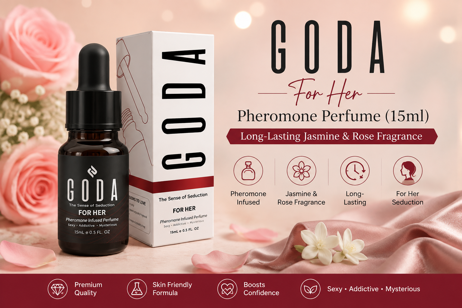 GODA For Her Pheromone Perfume (15ml) — Long-Lasting Jasmine &amp; Rose Fragrance