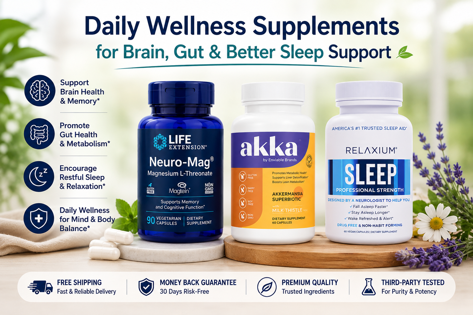 Daily Wellness Supplements for Brain, Gut &amp; Better Sleep Support