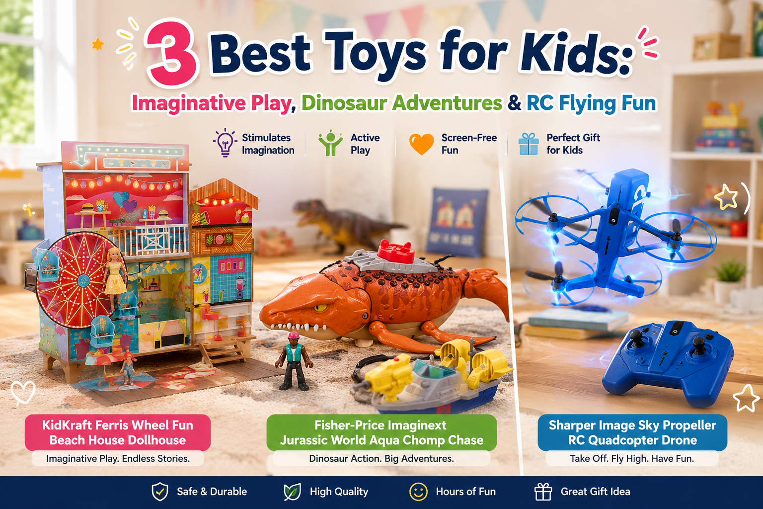 3 Best Toys for Kids: Imaginative Play, Dinosaur Adventures & RC Flying Fun