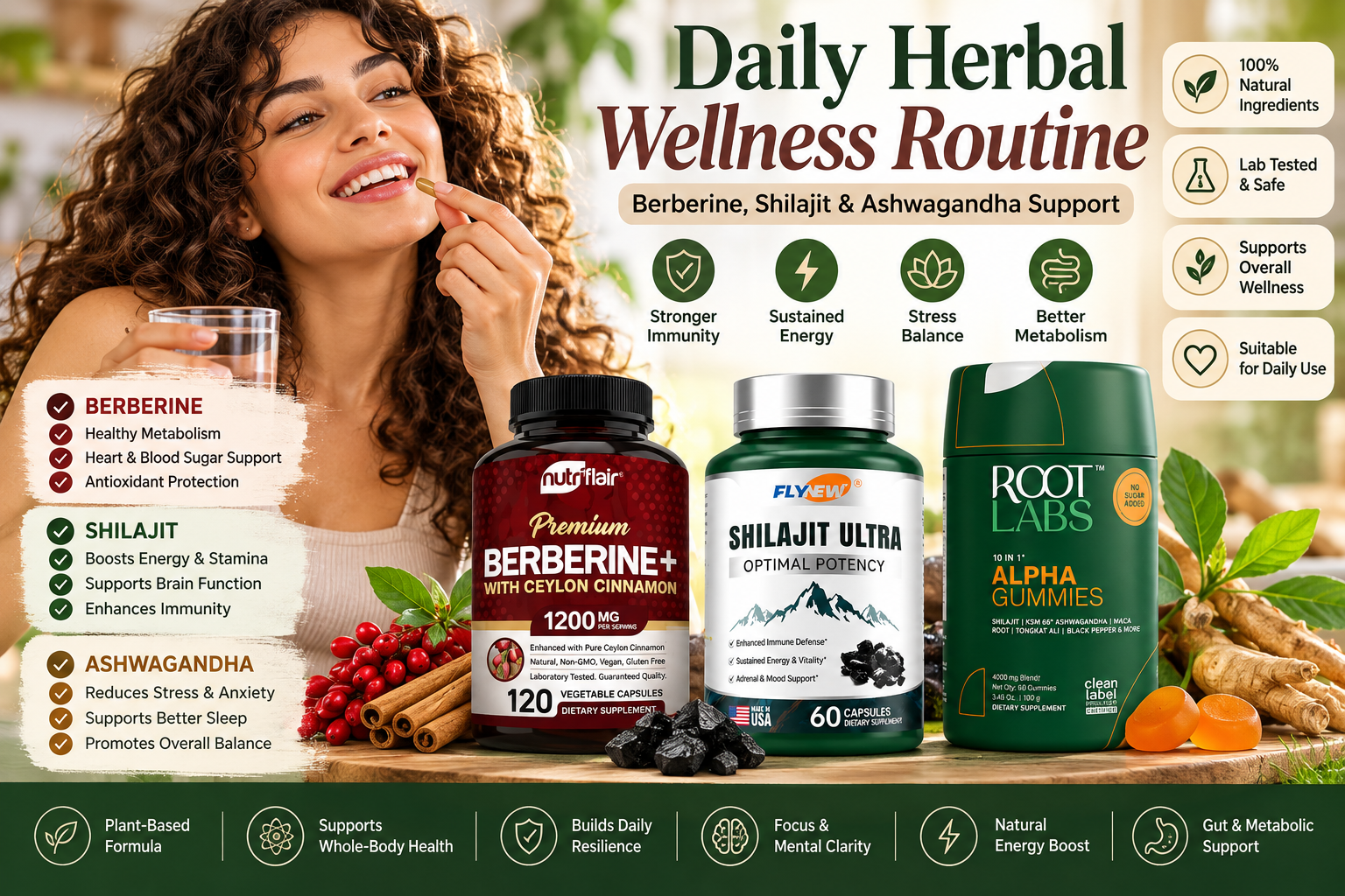 Daily Herbal Wellness Routine: Berberine, Shilajit & Ashwagandha Support