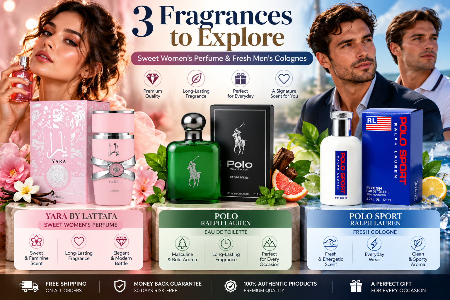 3 Fragrances to Explore: Sweet Women’s Perfume & Fresh Men’s Colognes