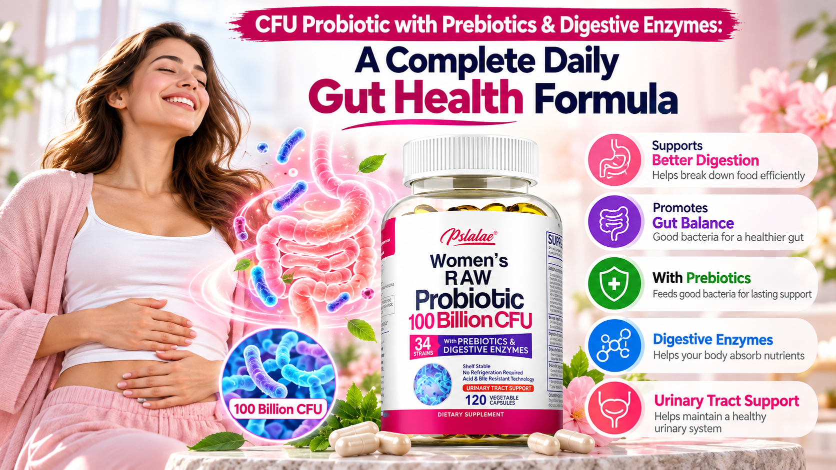 CFU Probiotic with Prebiotics &amp; Digestive Enzymes: A Complete Daily Gut Health Formula