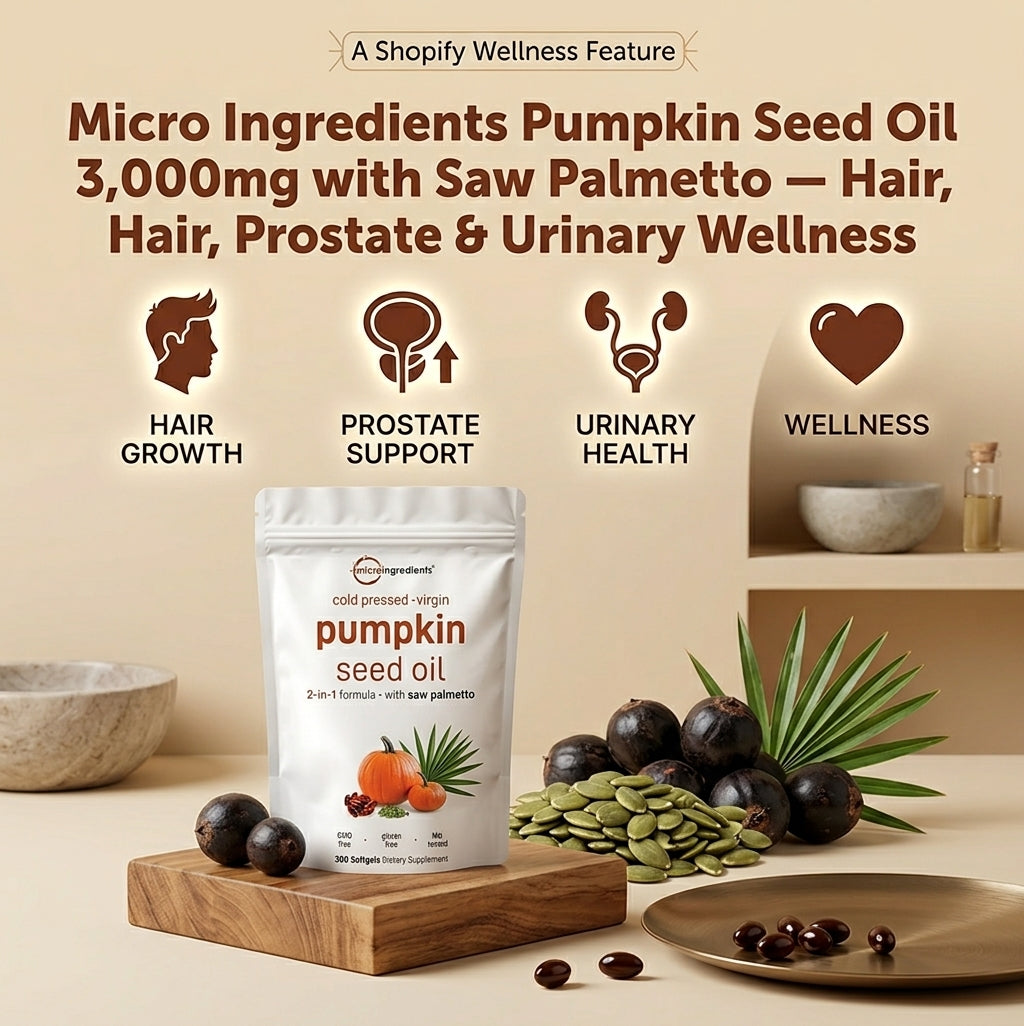 Micro Ingredients Pumpkin Seed Oil 3000mg with Saw Palmetto — Hair, Prostate &amp; Urinary Wellness