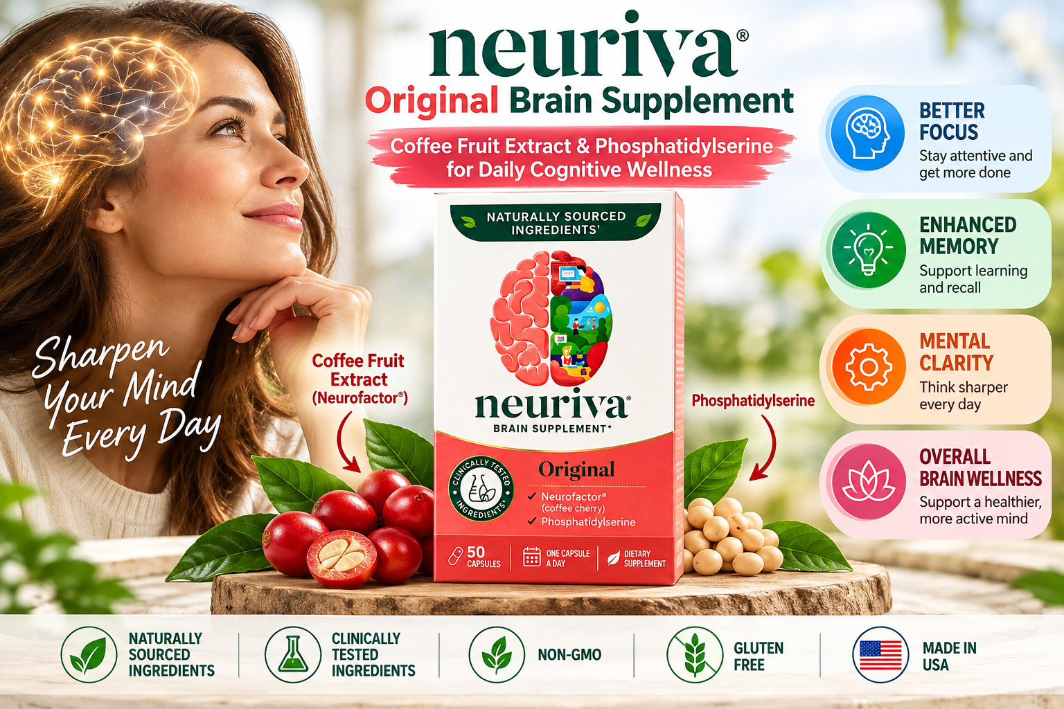 Neuriva Original Brain Supplement: Coffee Fruit Extract &amp; Phosphatidylserine for Daily Cognitive Wellness