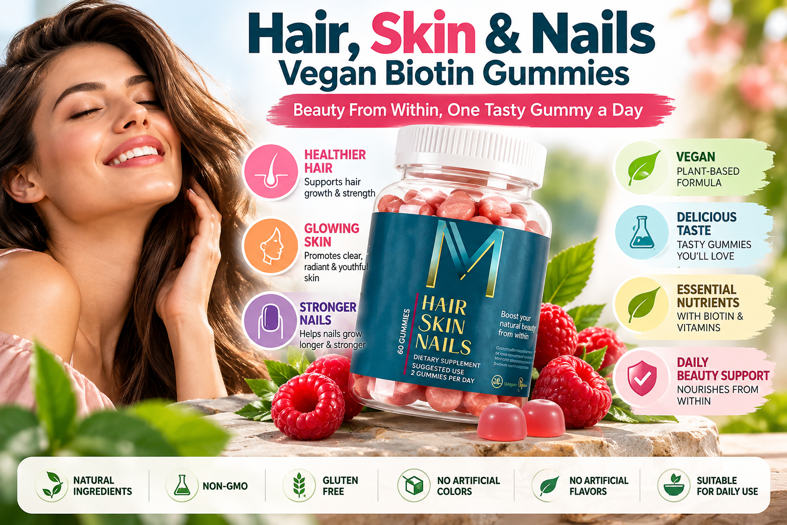 Hair, Skin &amp; Nails Vegan Biotin Gummies: Beauty From Within, One Tasty Gummy a Day