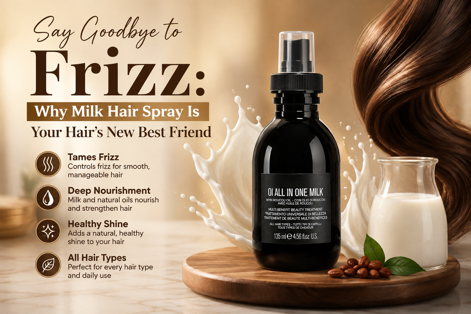 Milk Hair Spray for Frizz Control & Smooth, Shiny Hair