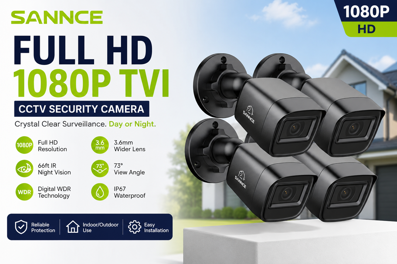 SANNCE Full HD 1080P TVI CCTV Security Camera | Outdoor IR Night Vision Surveillance