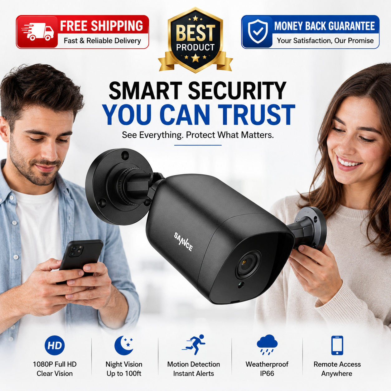 SANNCE Full HD 1080P Video TVI CCTV Home Security Camera Outdoor IR Night Vision
