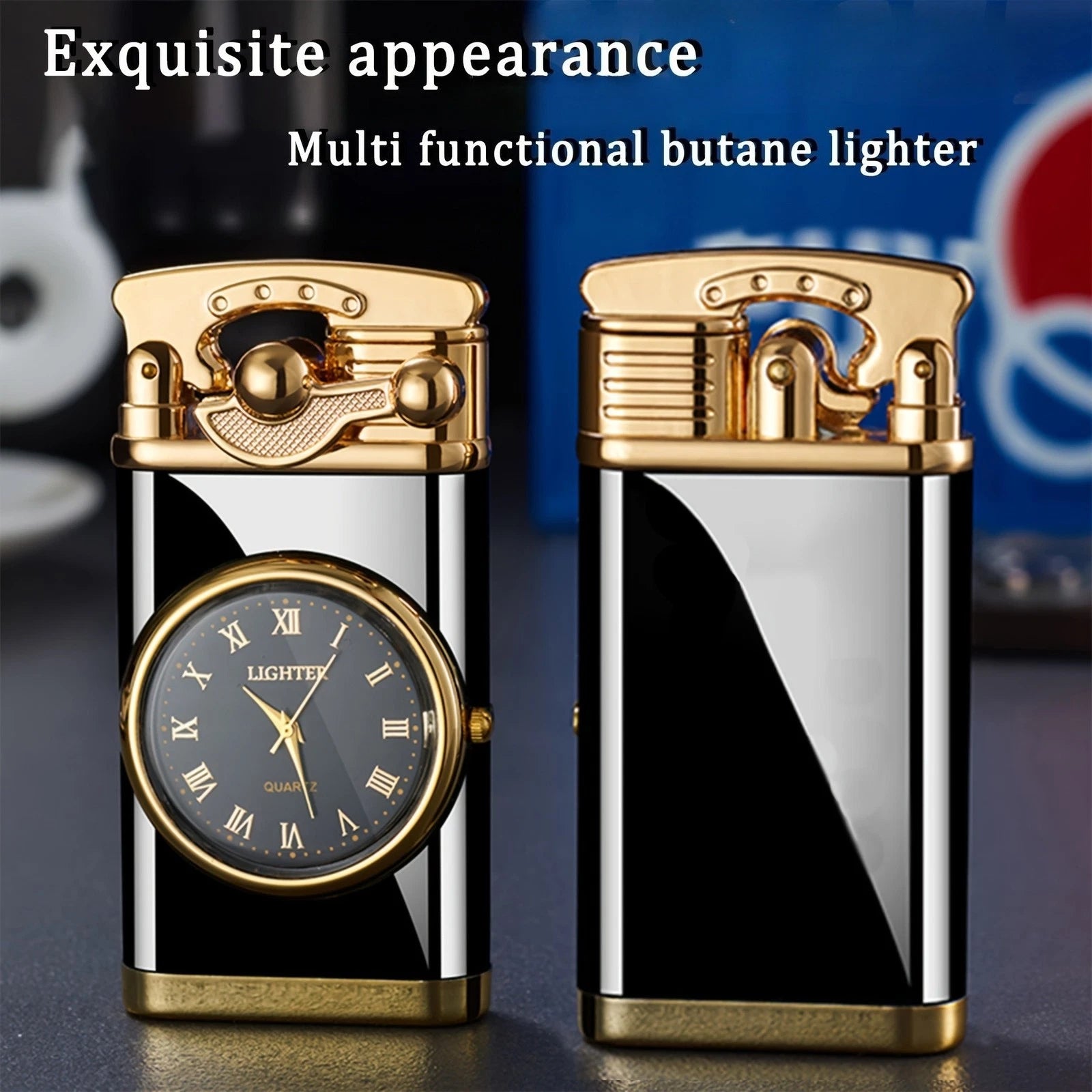 VINTAGE RETRO STYLE Luxury Golden Liquid Gas Lighter with Roman Numeral Clock - 24hrsmart