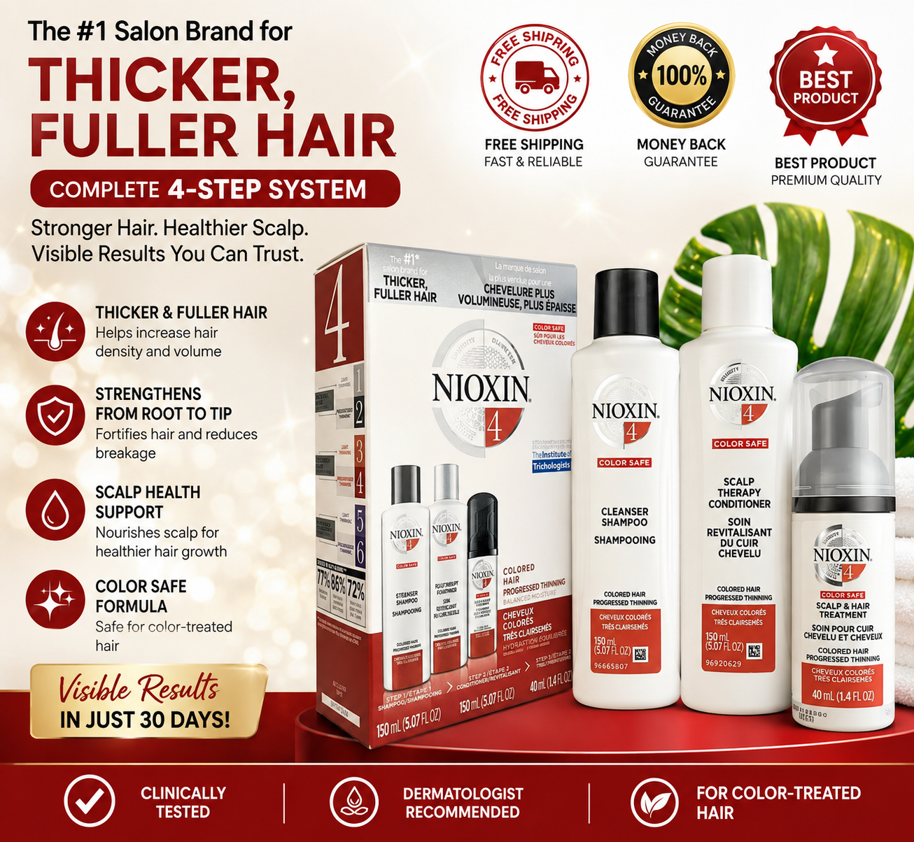 NIOXIN System #4 Cleanser Shampoo Scalp Therapy Conditioner Hair Treatment SET - 24hrsmart