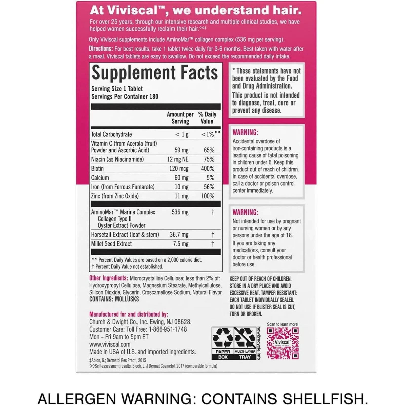 Viviscal Hair Growth Supplement for Women 180 Tablets - 3 Month Supply - 24hrsmart