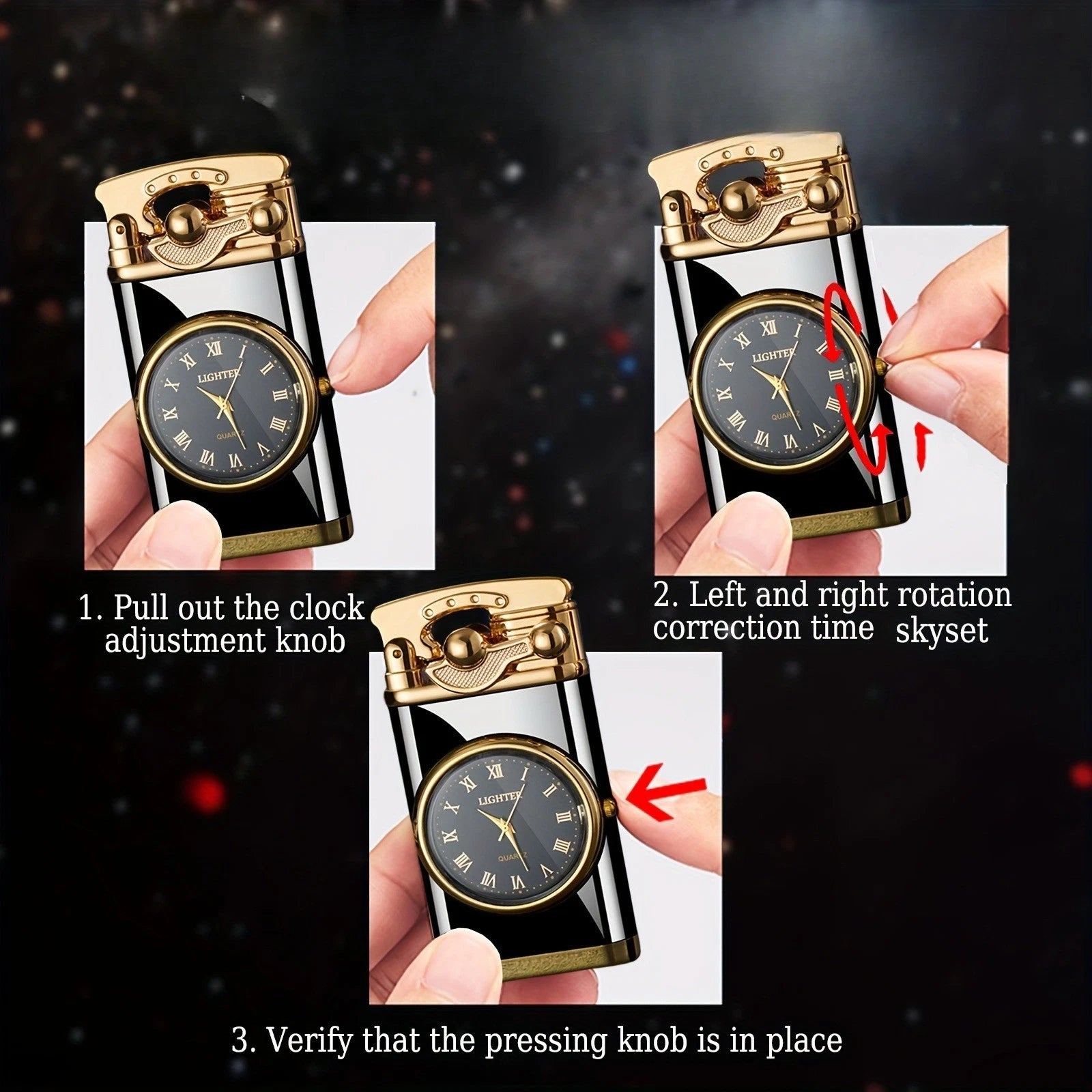 VINTAGE RETRO STYLE Luxury Golden Liquid Gas Lighter with Roman Numeral Clock - 24hrsmart