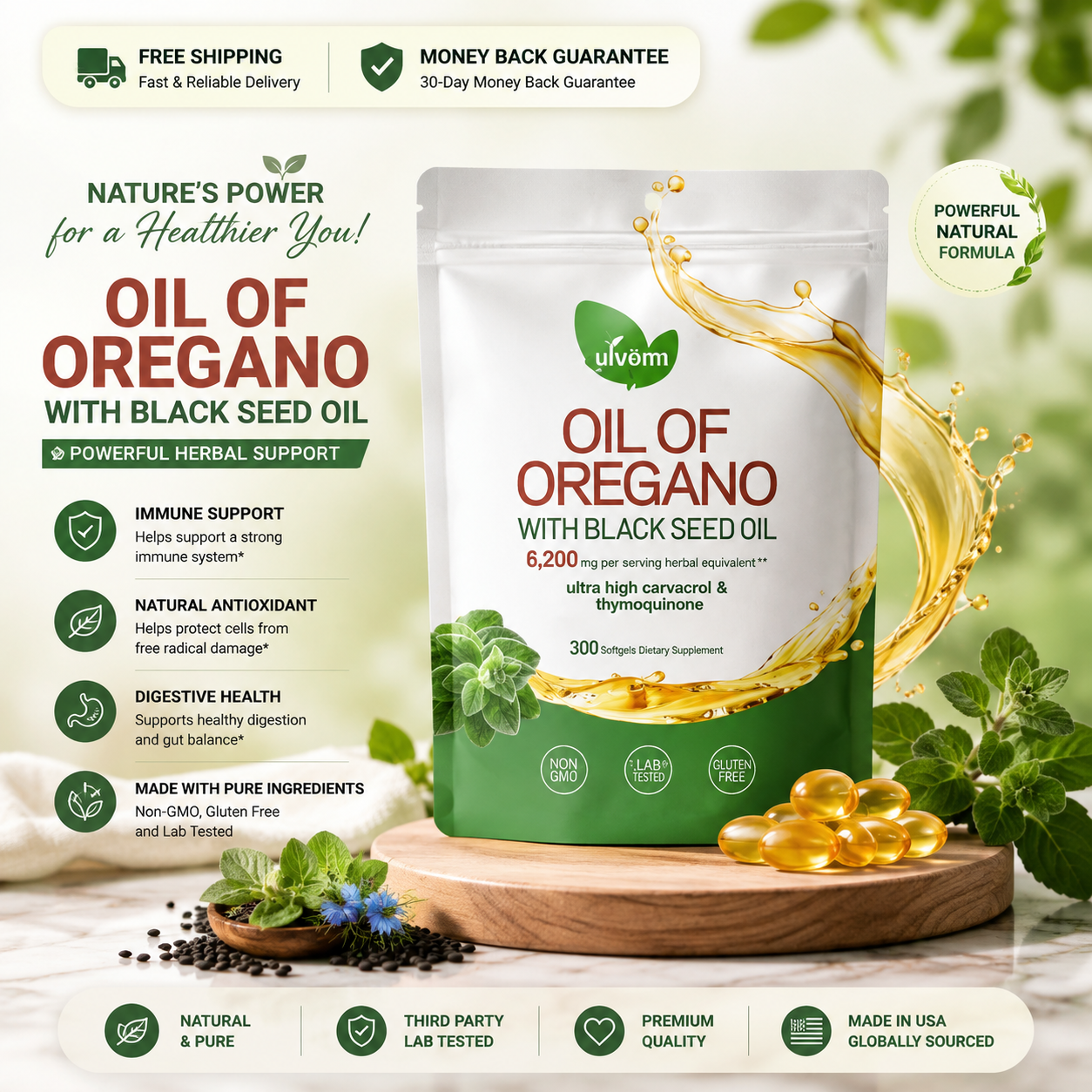 VivoNu Oregano & Black Seed Oil Complex High Absorption Herbal Immune Softgels (300 count)) - 24hrsmart