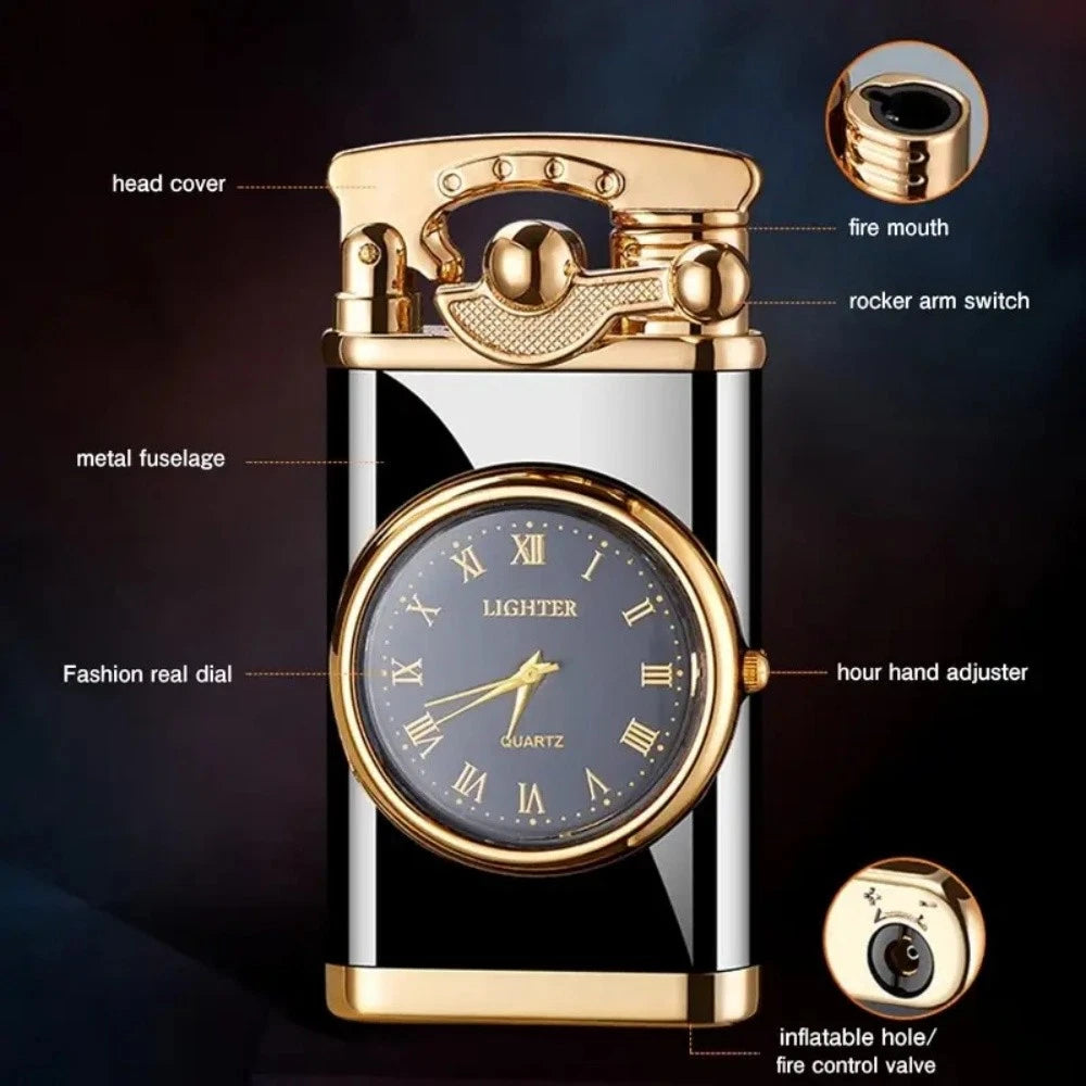 VINTAGE RETRO STYLE Luxury Golden Liquid Gas Lighter with Roman Numeral Clock - 24hrsmart