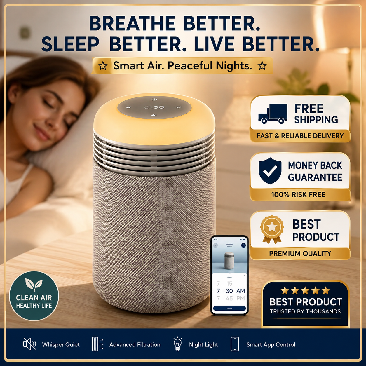 Blueair Mini Restful Air purifier and Sunrise Alarm Clock Beige - 24hrsmart