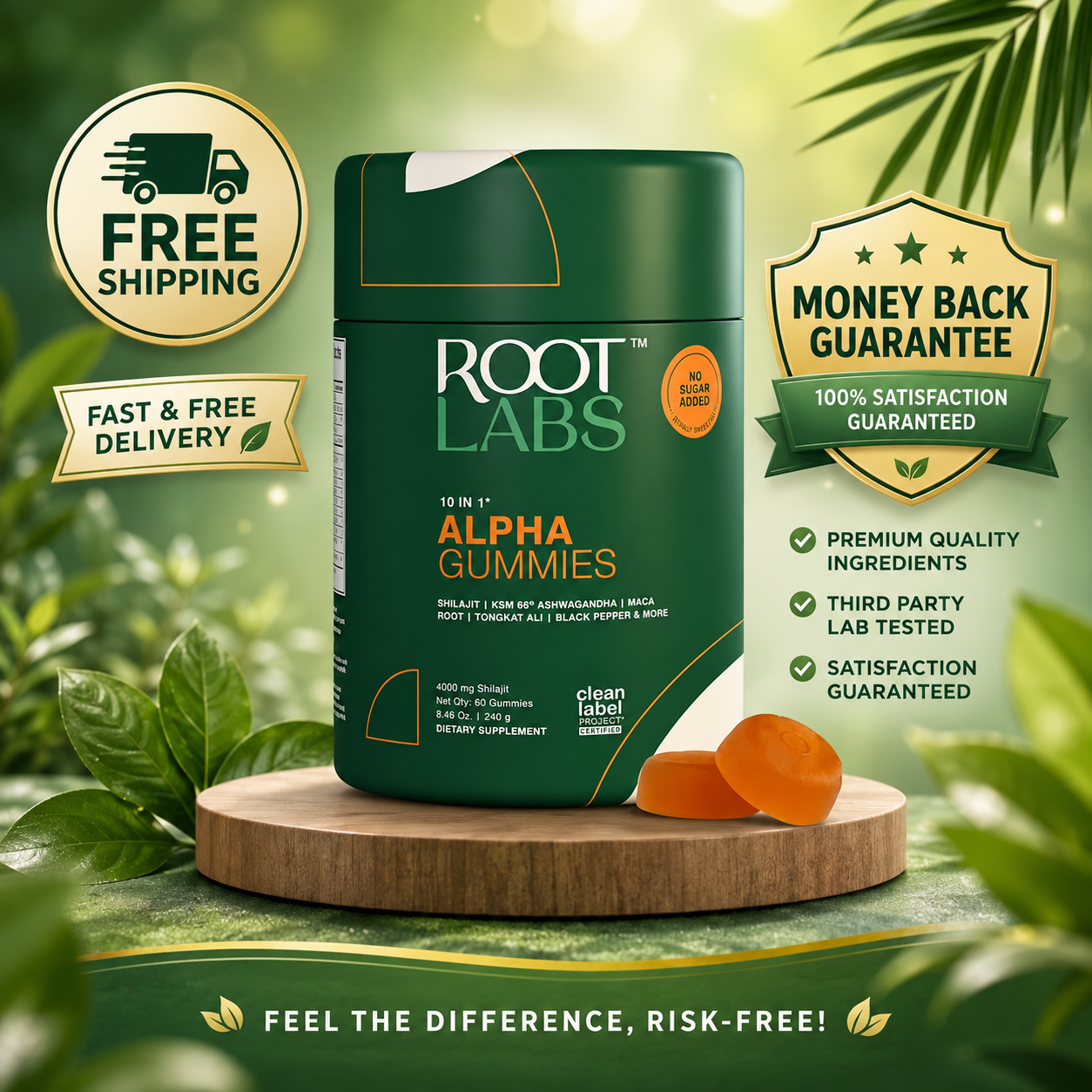 Root Labs 10-in-1 Shilajit Alpha Gummies 4000mg 3.5x Absorption Ashwagandha 60ct - 24hrsmart
