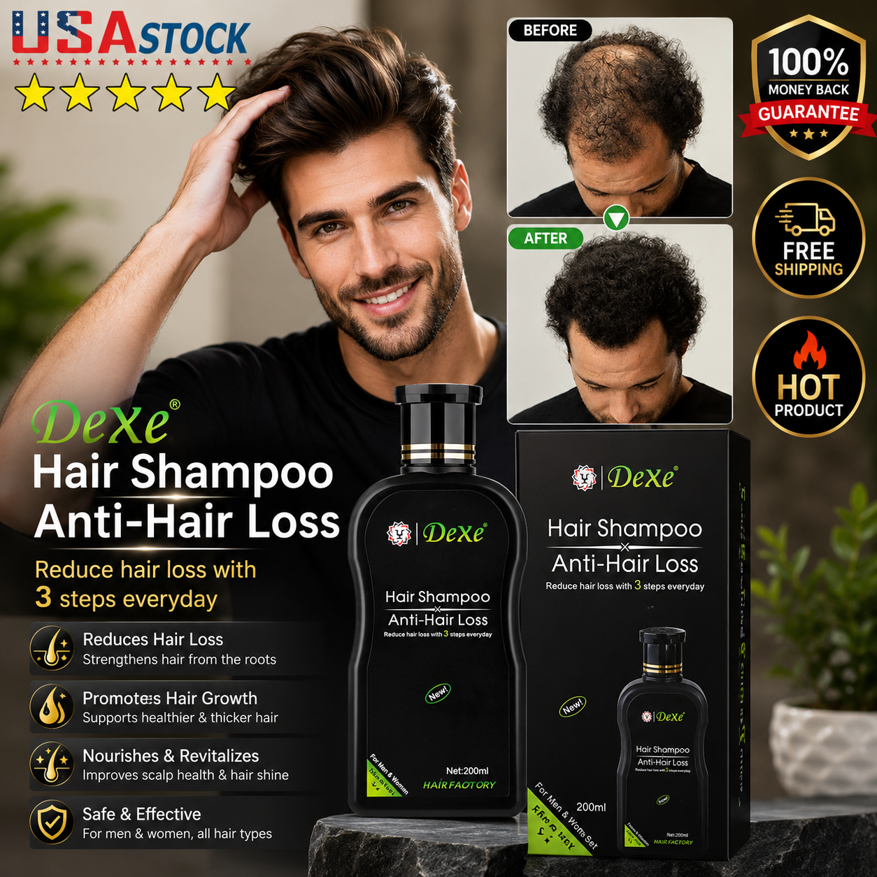 Anti Hair Loss Shampoo Ginger Fast Hair Growth Conditioner Shampoo Repair 200ML