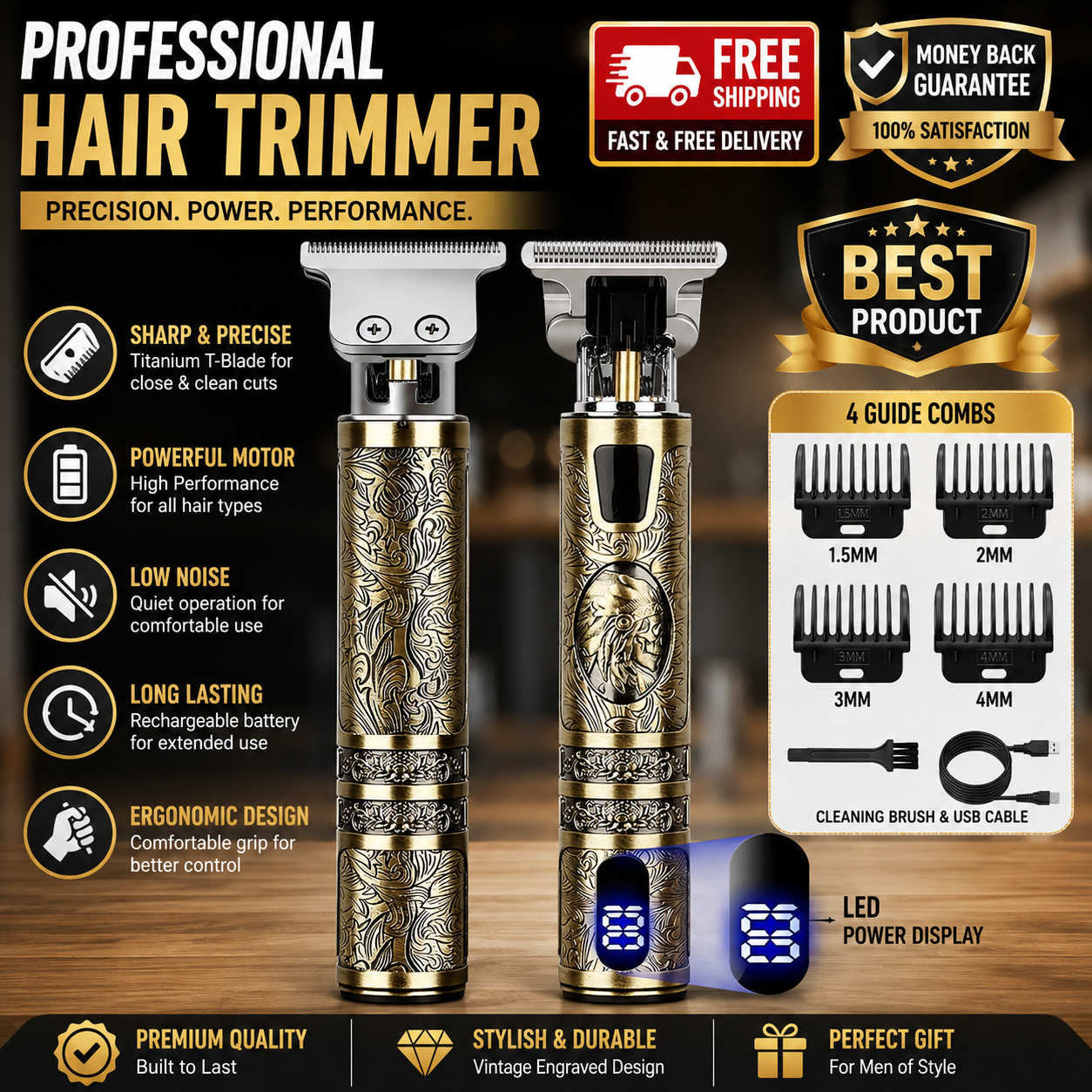 Professional electric hair clipper beard trimmer cutting cordless barber razor - 24hrsmart
