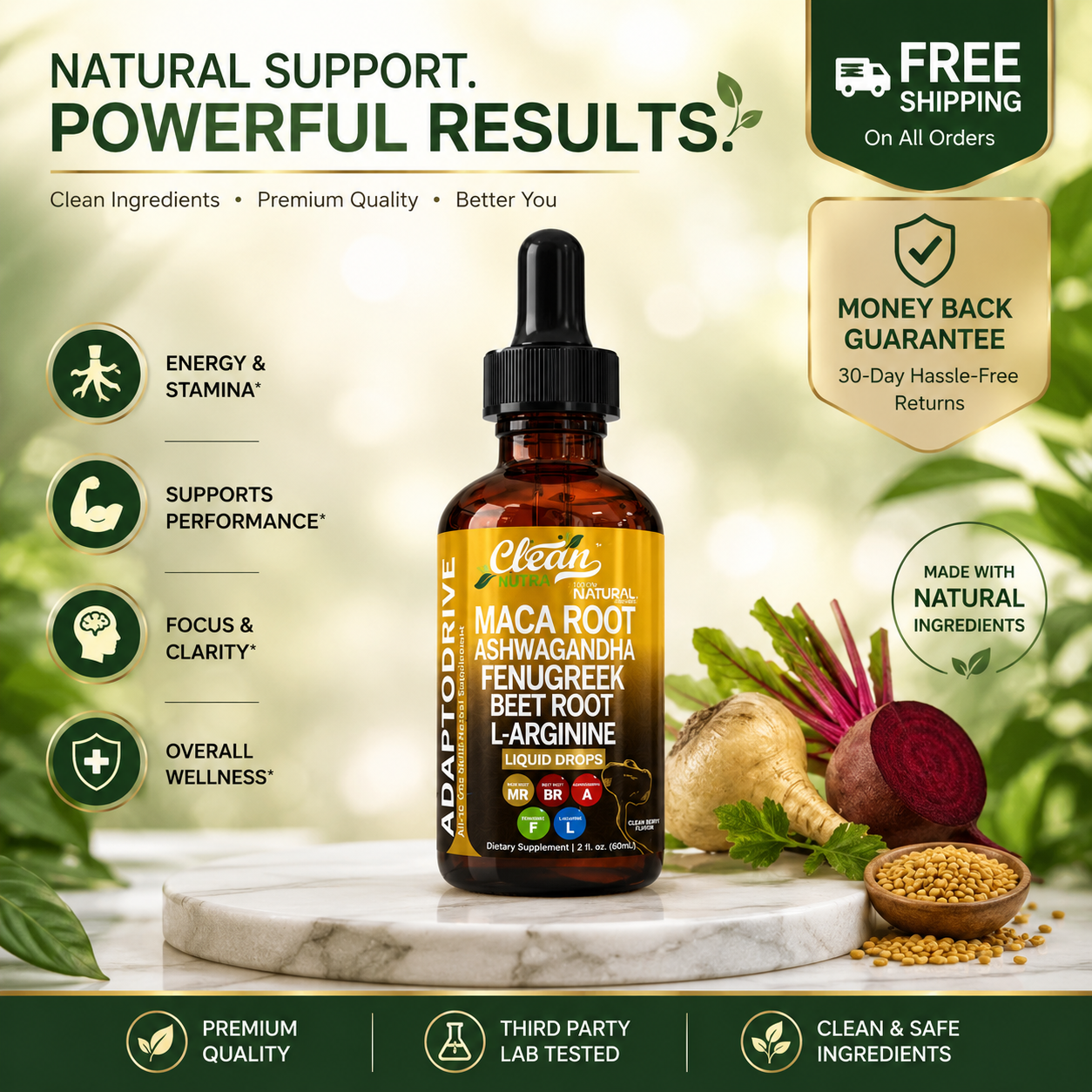 AdaptoDrive Liquid Drops - Energy & Hormone Support W/ Maca & Ashwagandha