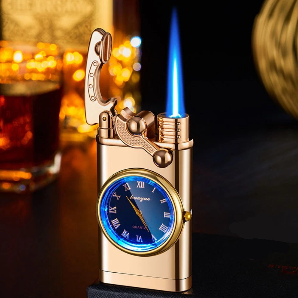 VINTAGE RETRO STYLE Luxury Golden Liquid Gas Lighter with Roman Numeral Clock - 24hrsmart