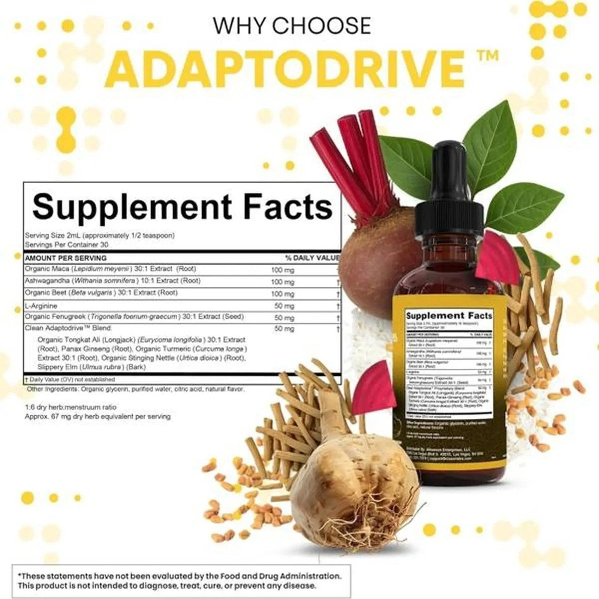 AdaptoDrive Liquid Drops - Energy & Hormone Support W/ Maca & Ashwagandha - 1 bottle - 24hrsmart
