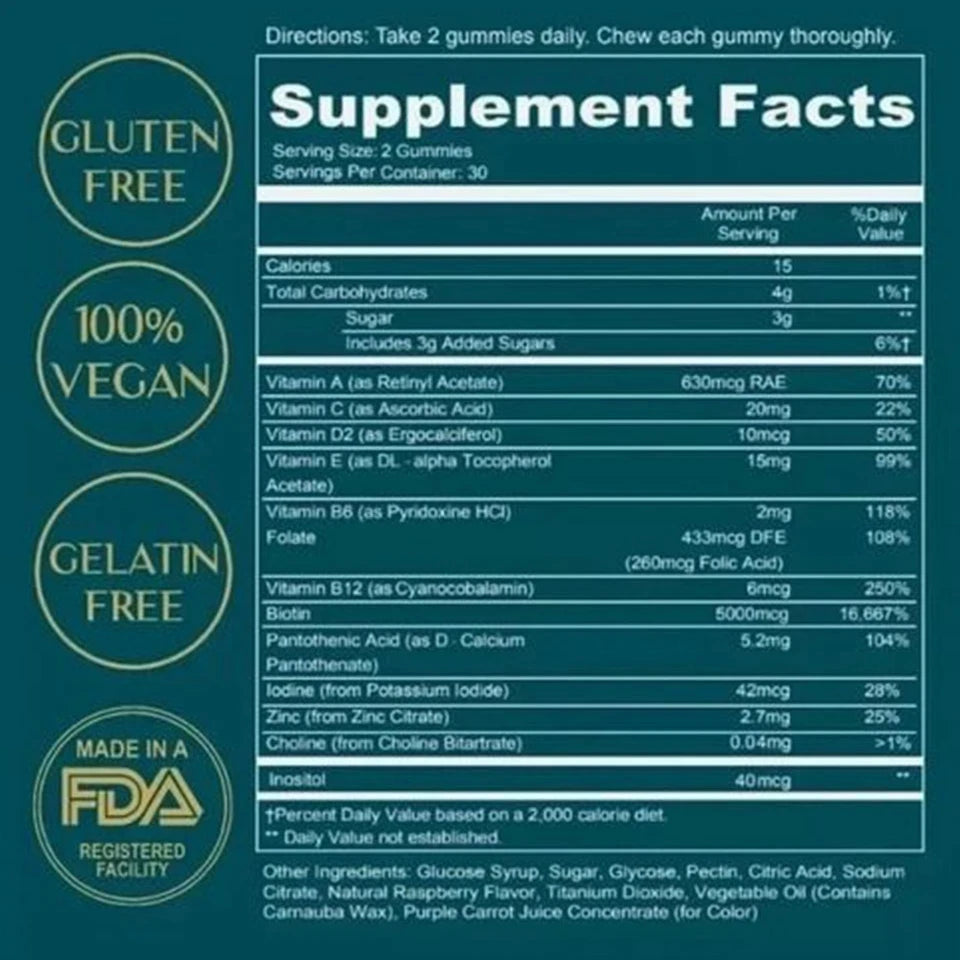 Hair Skin and Nails Gummies - Supports Healthy Hair - Vegan biotin Vitamins (2 Pack) - 24hrsmart