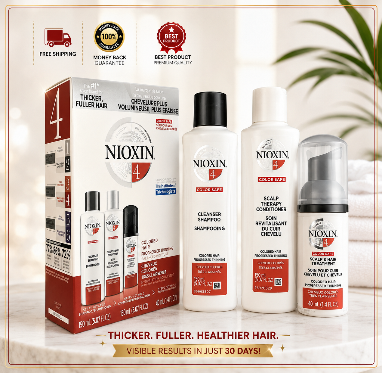 NIOXIN System #4 Cleanser Shampoo Scalp Therapy Conditioner Hair Treatment SET - 24hrsmart
