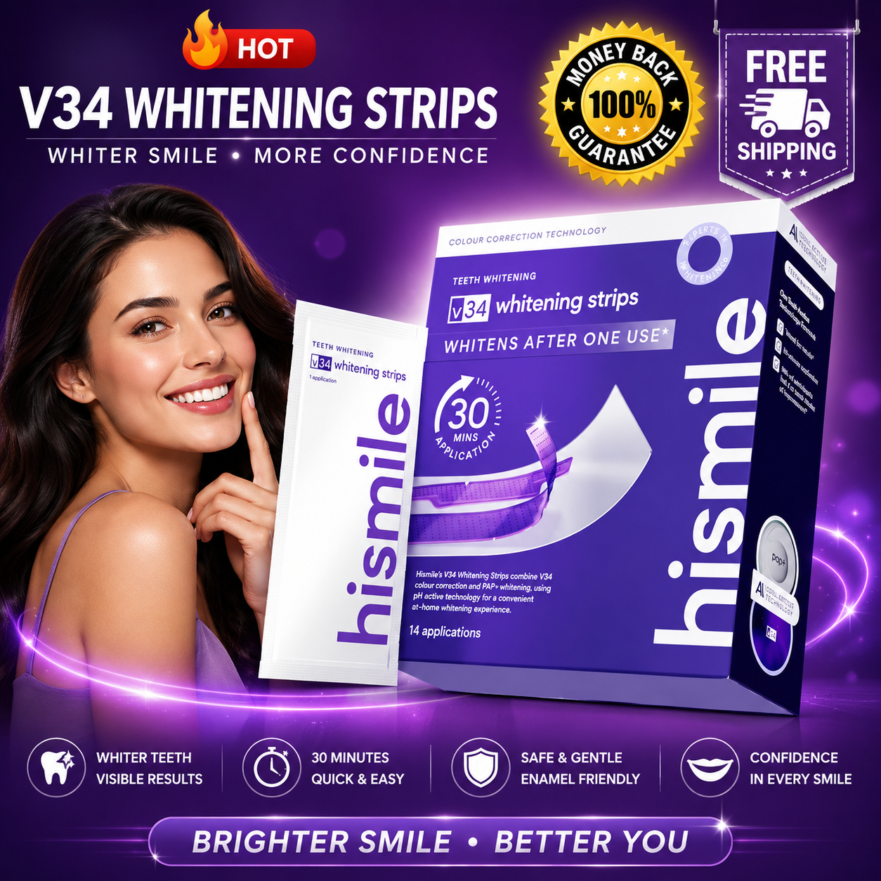 Hismile V34 Teeth Whitening Strips – 14 Pack - 24hrsmart