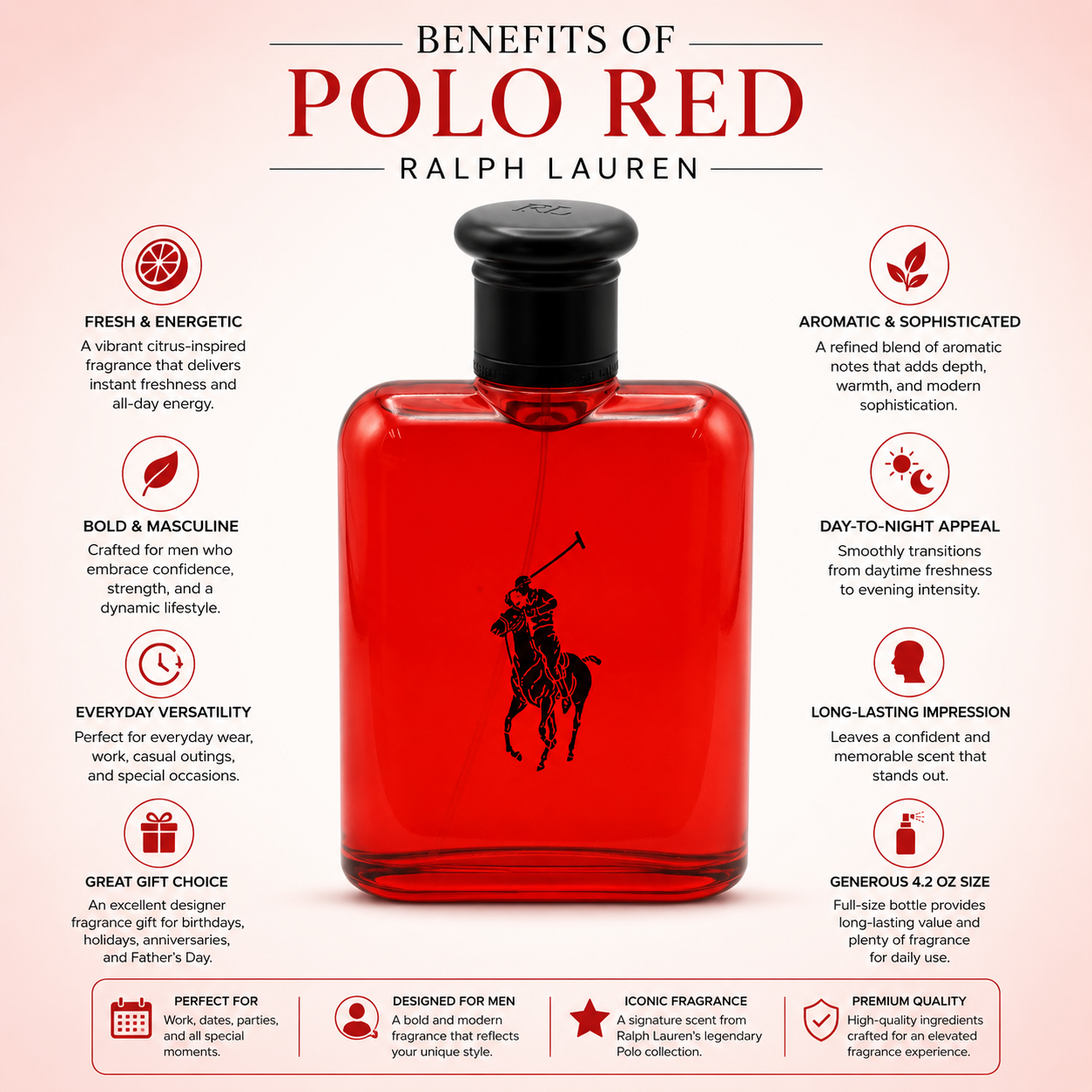 Polo Red by Ralph Lauren Men’s Eau de Toilette Cologne 4.2 oz