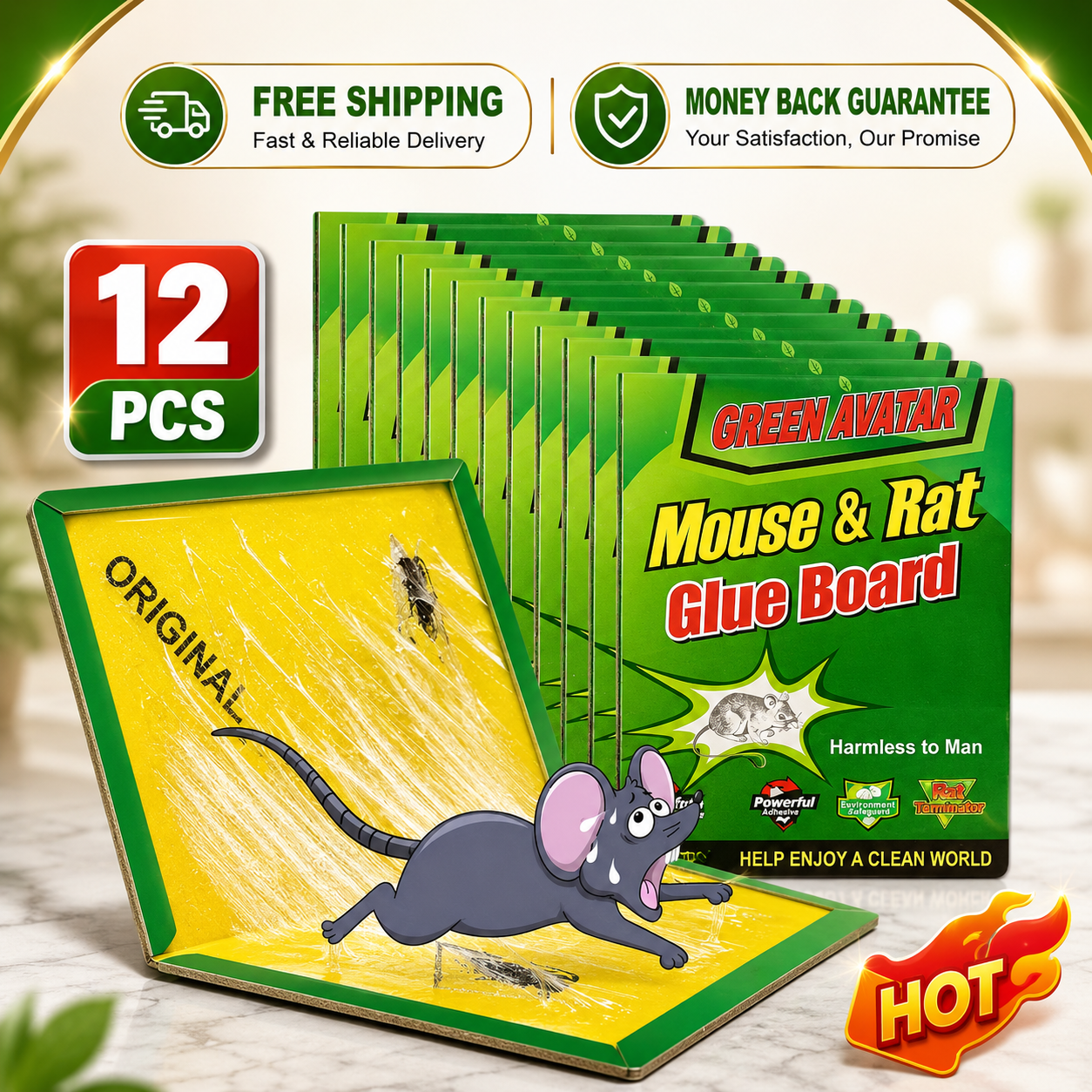 Large Mouse Glue Traps with Enhanced Stickiness Rat Snake Sticky Pad ( 12 Pack ) - 24hrsmart