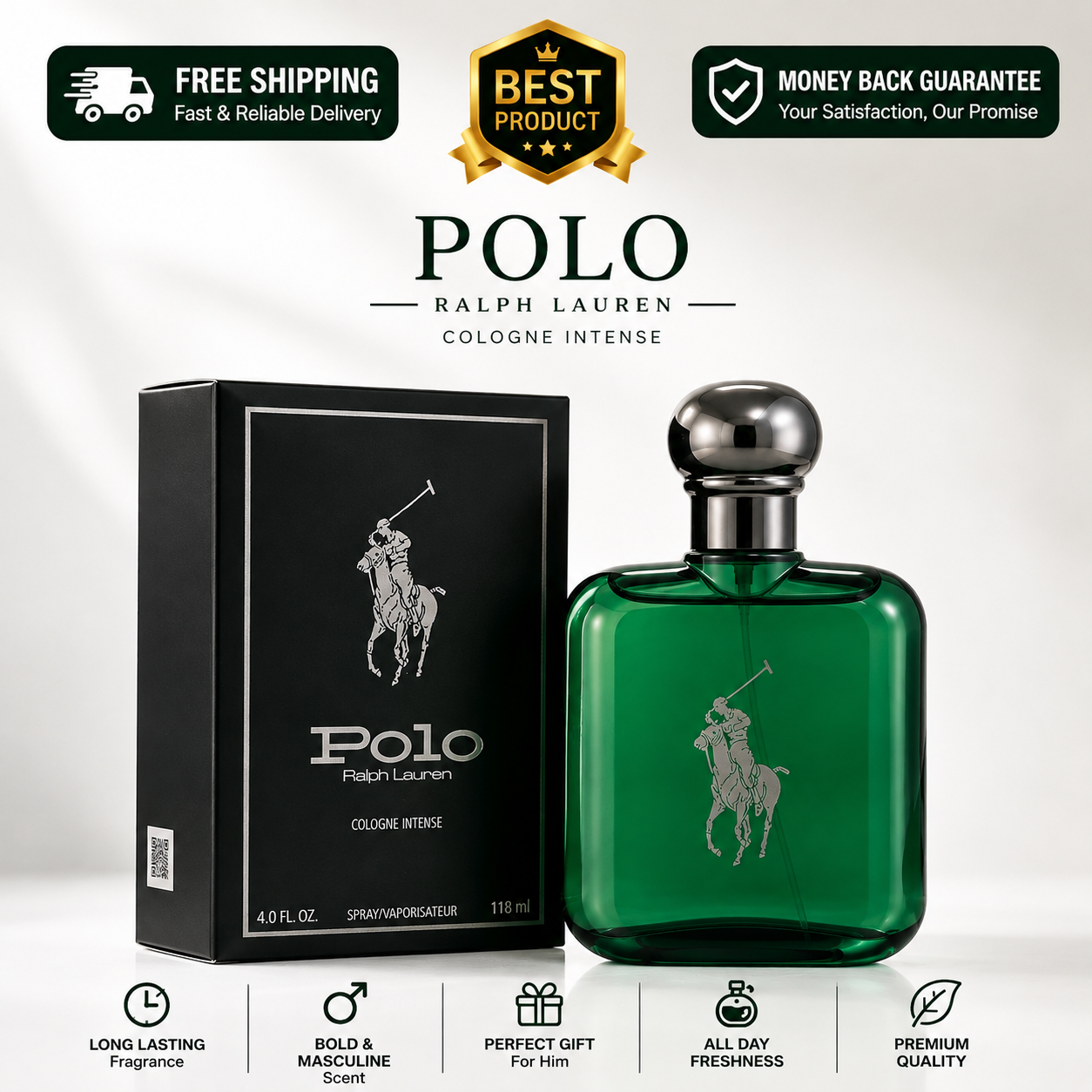 Polo Cologne Intense by Ralph Lauren for Men 4.0 oz Eau de Cologne Spray