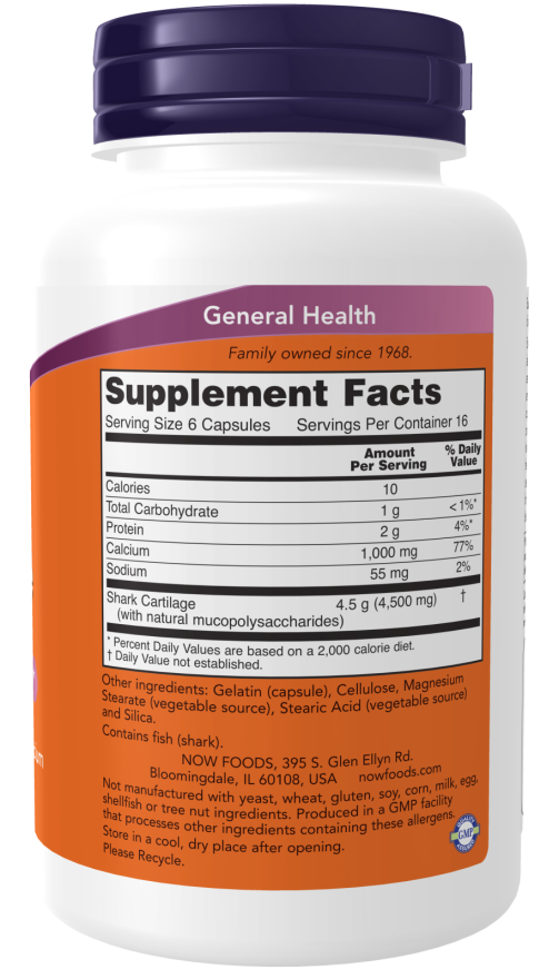 Now Foods Shark Cartilage 750 mg, 100 Capsules 24Hr Smart