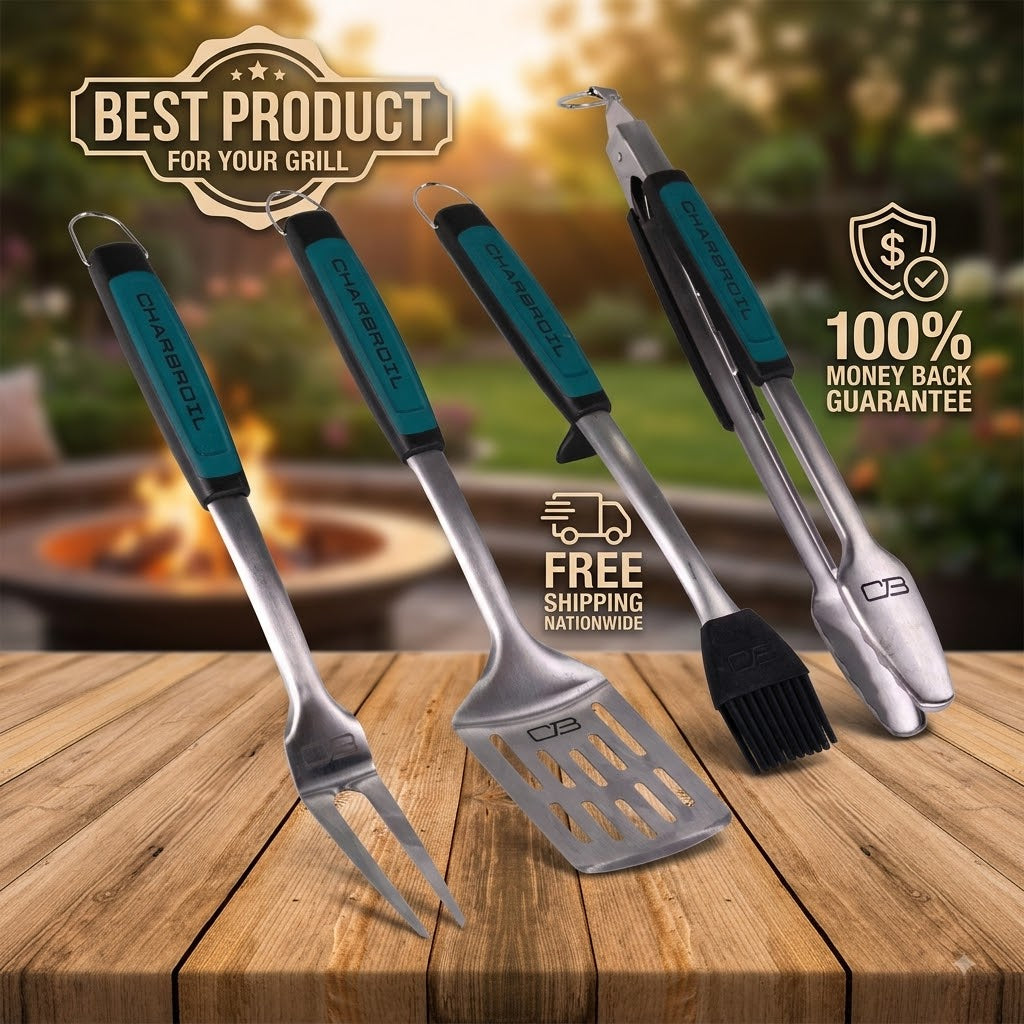 Char-Broil 4-Piece BBQ Grill Tool Set – Heat-Resistant Comfort Grip Stainless Steel