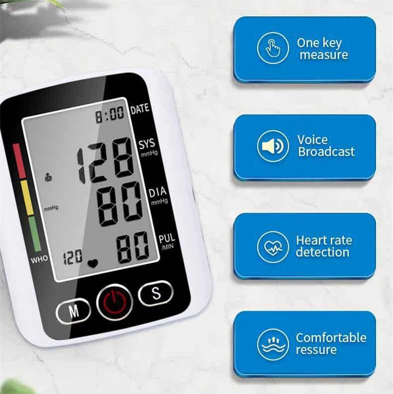 Arm Blood Pressure Monitor Automatic BP Machine Digital Cuff Heart Rate LCD - 24hrsmart
