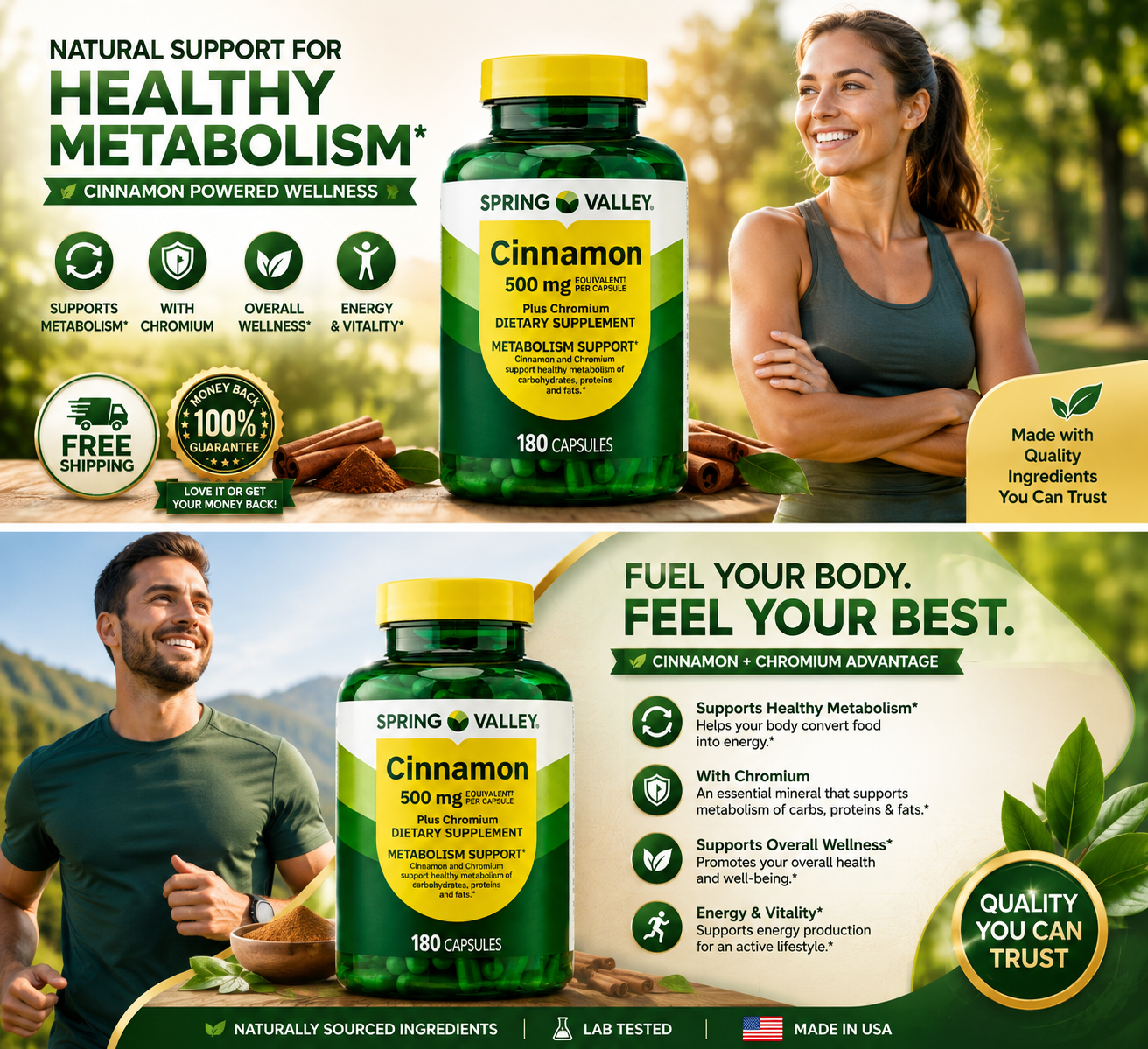 Spring Valley Cinnamon + Chromium 500 mg Metabolism Support, 180 Ct - 24hrsmart