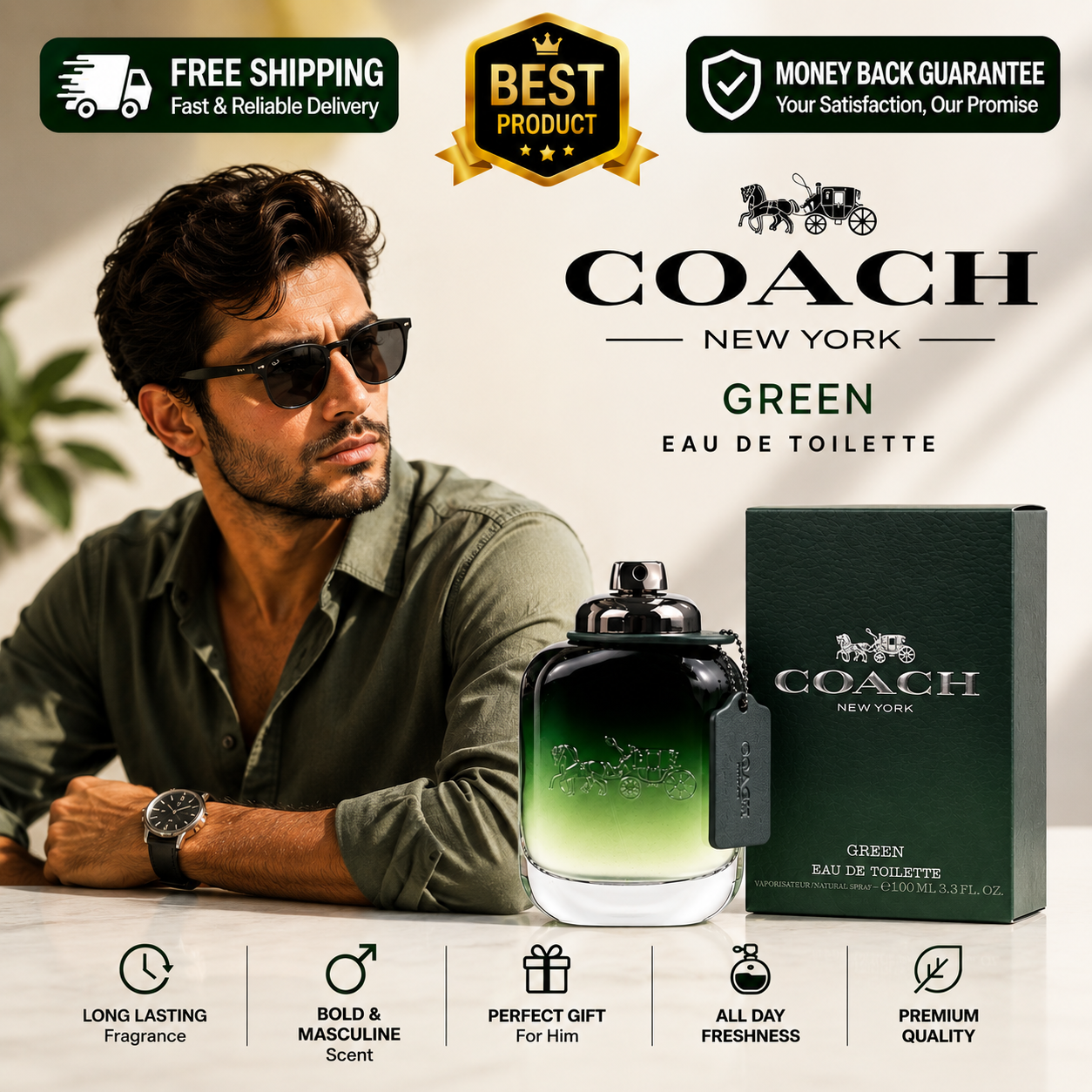 Coach Green Cologne for Men 3.3 fl oz Eau de Toilette Spray