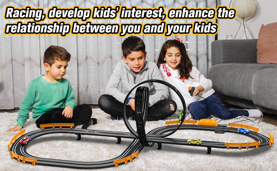 Slot-Car-Race-Track-Sets for Boys Kids, Battery or Electric Race Car Track with 4 High-Speed Slot Cars, Dual Racing Game 2 Hand Controllers Circular Overpass Track, Toys Gifts for 6-8 8-12 Boys Girls 24hrsmart