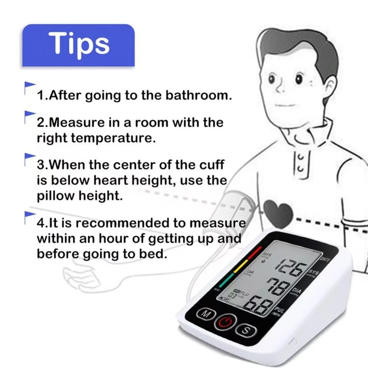 Arm Blood Pressure Monitor Automatic BP Machine Digital Cuff Heart Rate LCD - 24hrsmart