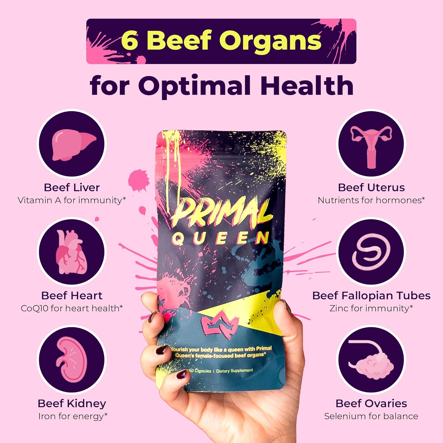 Beef Organ Supplement for Women | Primal Queen 60 Capsules 1 Month Supply - 24hrsmart