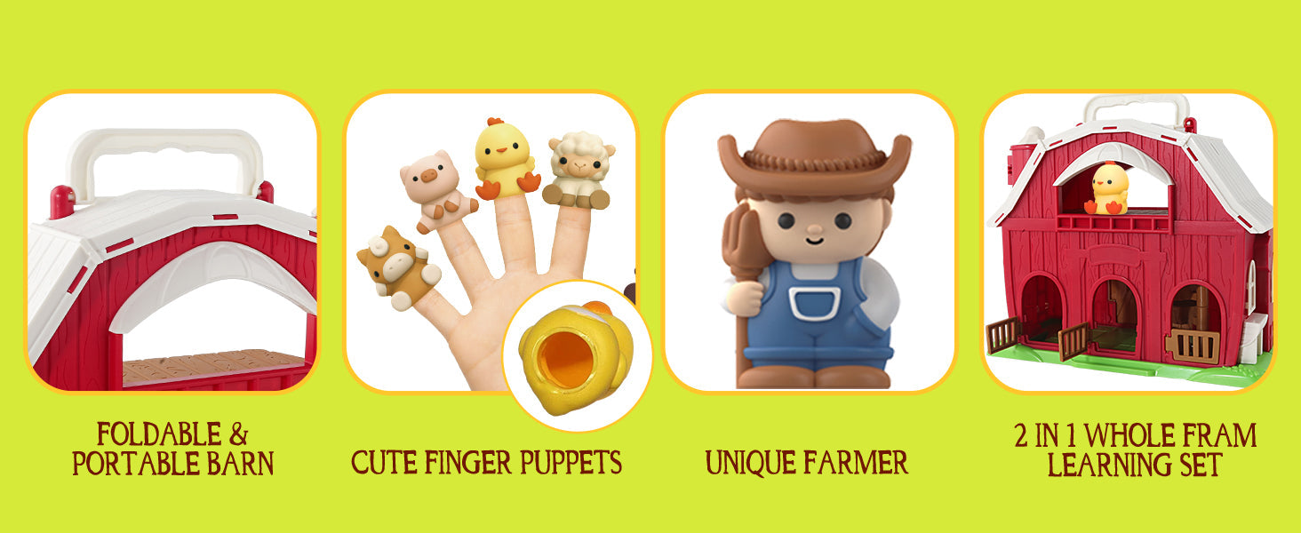 Toys for 1 2 3 Years Old Boys and Girls, Big Barn Toy with Farm Animal, Preschool Montessori Toy, Farm Playset with Big Red Barn & Farmer 24hrsmart
