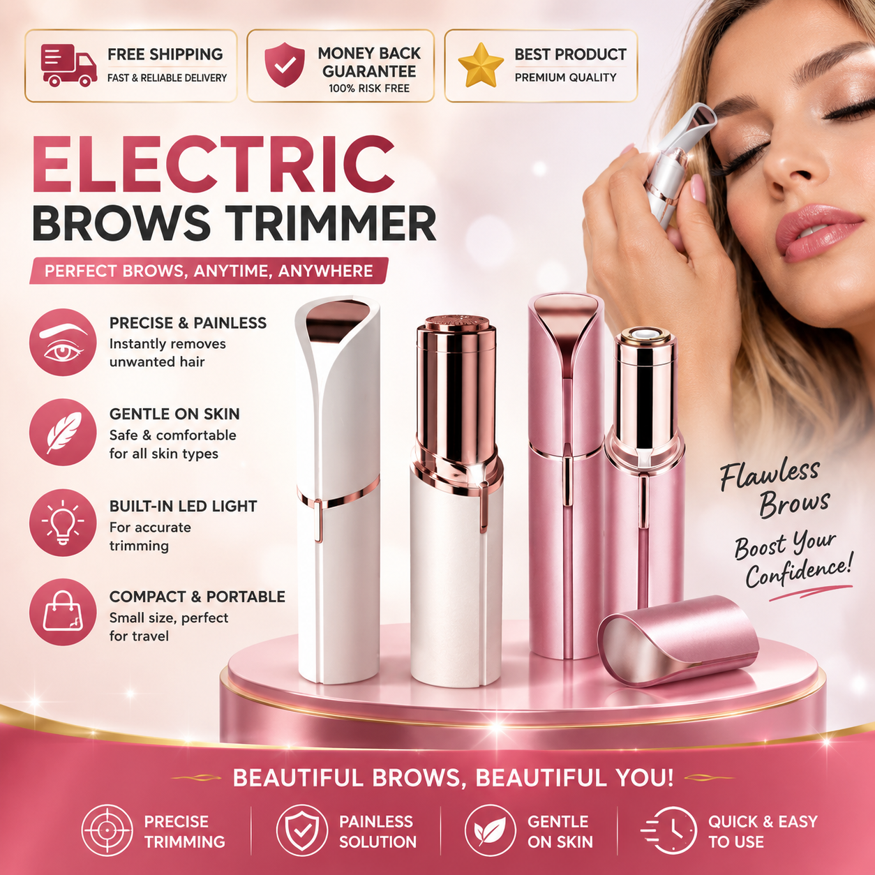 Flawless Facial Hair Remover Painless Hair Removal Trimmer Epilator Women Shaver - 24hrsmart