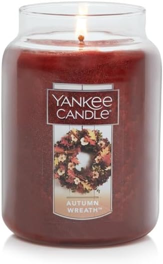 Yankee Candle Autumn Wreath Scented, Classic 22oz Large Jar Single Wick Aromatherapy Candle, Over 110 Hours of Burn Time, Apothecary Jar Fall Candle, Autumn Candle Scented for Home - 24hrsmart