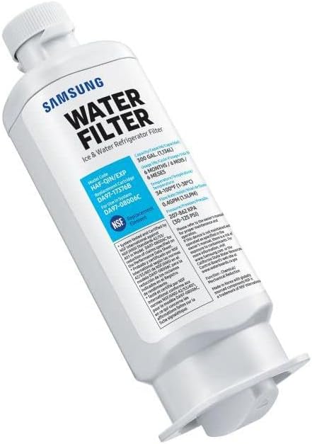 SAMSUNG Genuine Filter for Refrigerator Water and Ice, Carbon Block Filtration, Reduces 99% of Harmful Contaminants for Clean, Clear Drinking Water, 6-Month Life, HAF-QIN/EXP 24Hr Smart