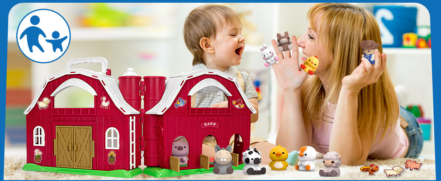 KMUYSL Toys for 1 2 3 Years Old Boys Girls, Big Red Barn Farm Animal Playset for Boys Girls, Learning Toys, Montessori Toys, Christmas Birthday Easter Gift for Baby Kids Toddlers Age 12-18 Months 24hrsmart
