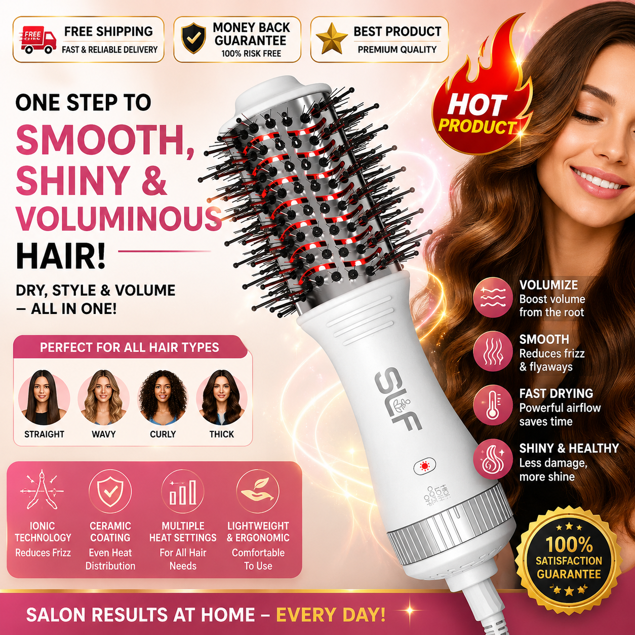 SLF Red Light Therapy Travel Dryer Hair Brush - 24hrsmart